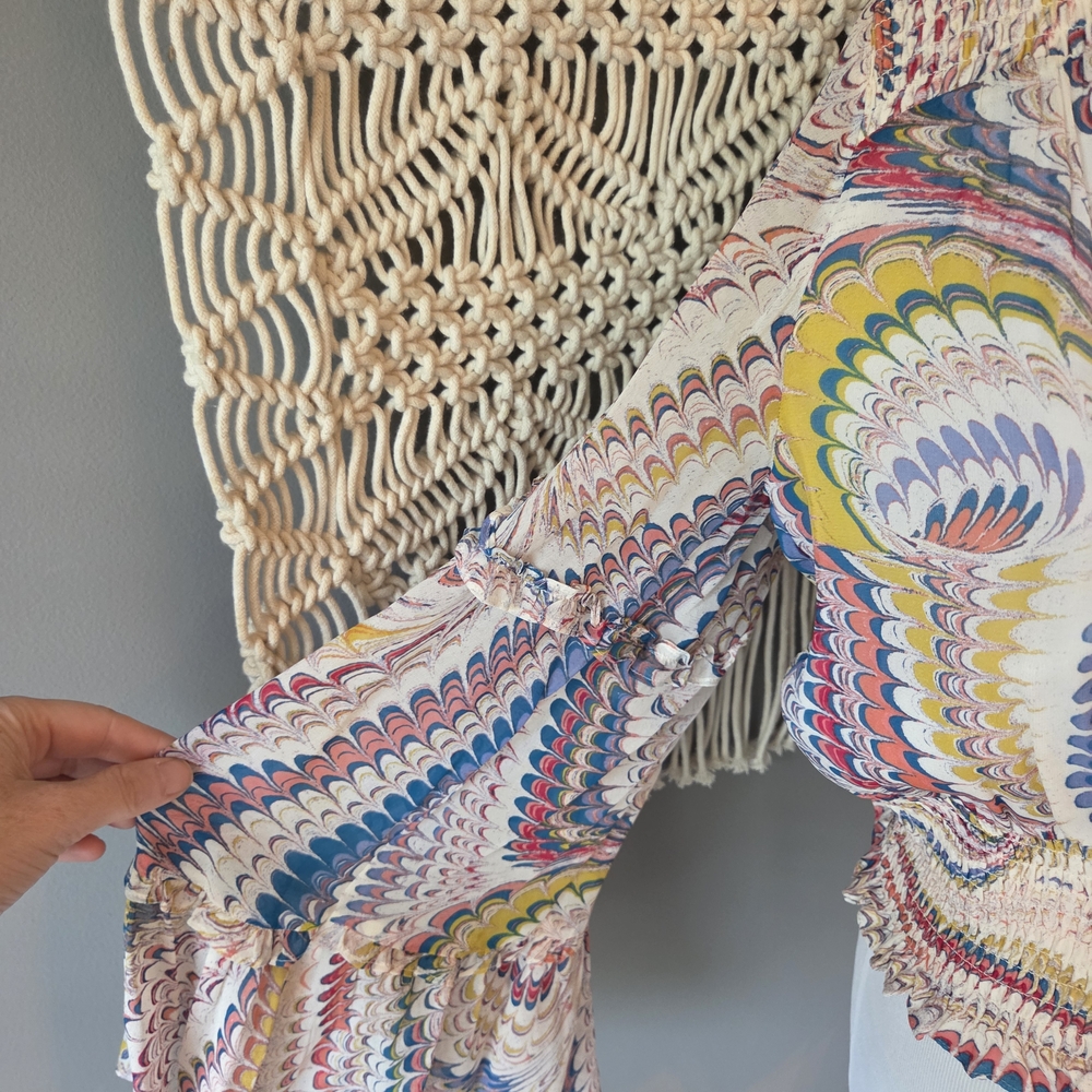 Anthropologie Multicolor Feather Print Blouse - Picture 3 of 6